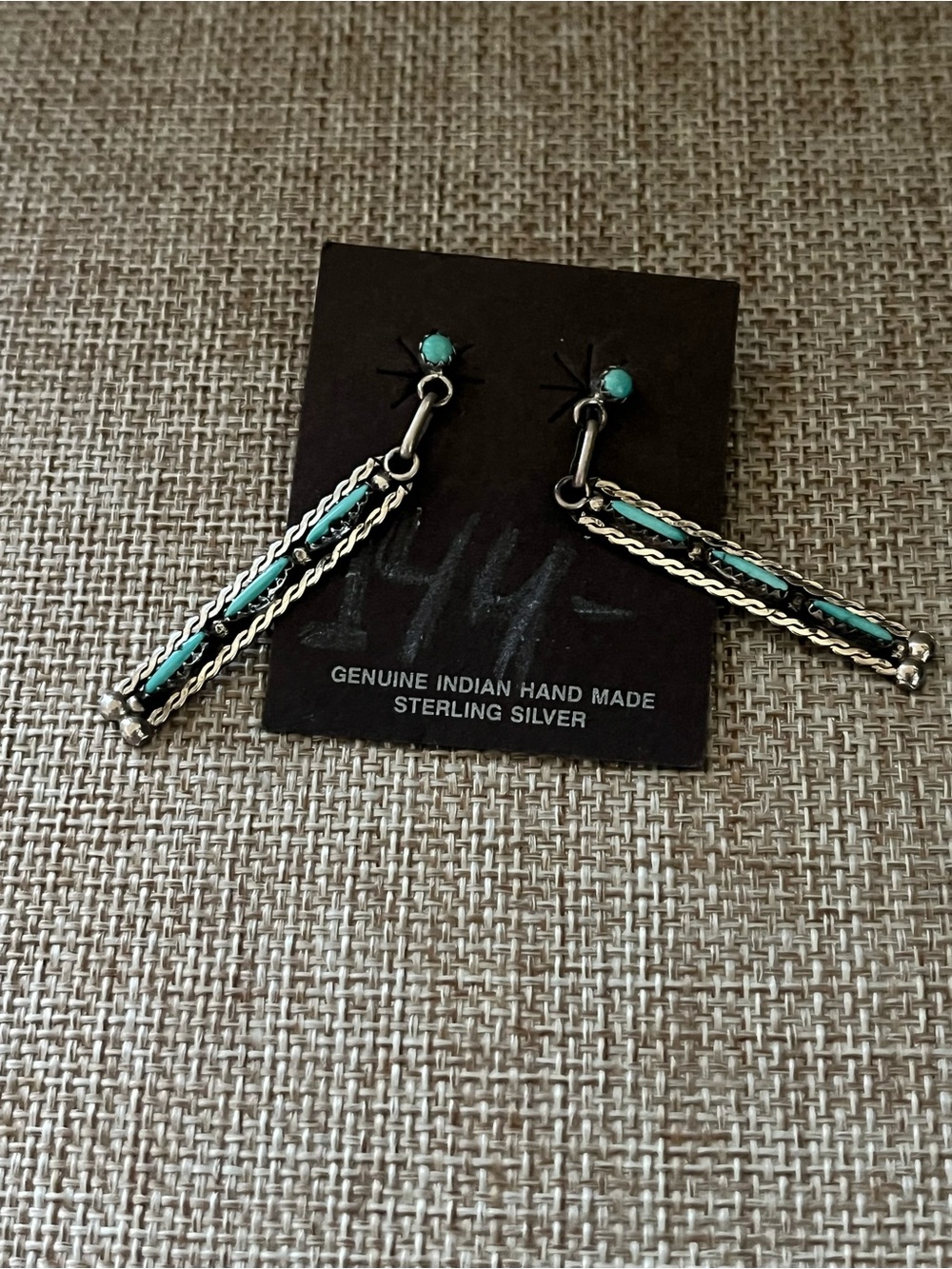 Sterling Silver Turquoise Drop Earrings - Handmade Southwestern Style - Picture 4 of 7
